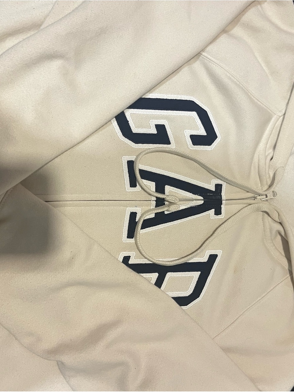 GAP Cream Zip Hoodie with Navy Logo